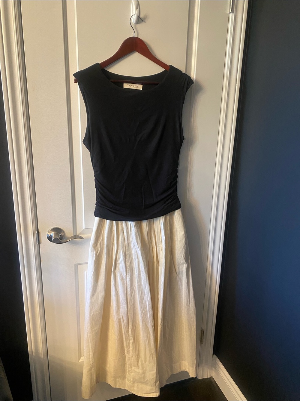 Taylor Black and Cream Midi Dress